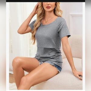 Smallshow NWOT Nursing Top Short Sleeve - GREY XXL